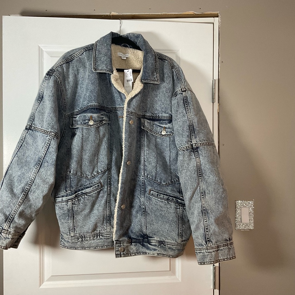 Topshop Gray Denim Sherpa Jacket